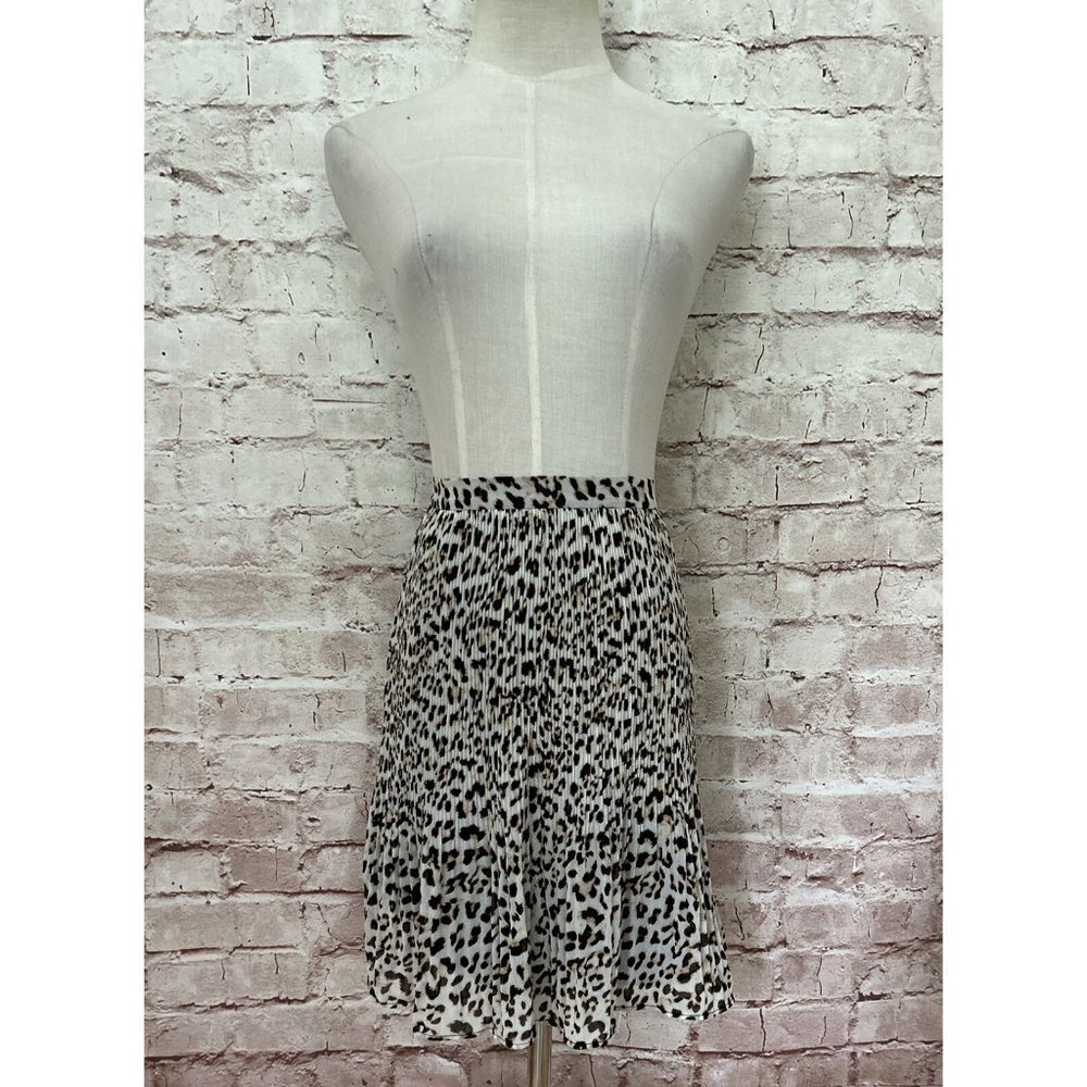 Banana Republic Womens Skirt Pleated Mini Leopard Print Chiffon 12 Petite 12P